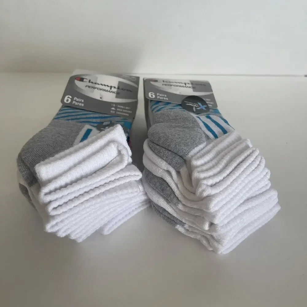 12 Pairs Champion womens Double Dry Performance Ankle Socks Blue‎ & White